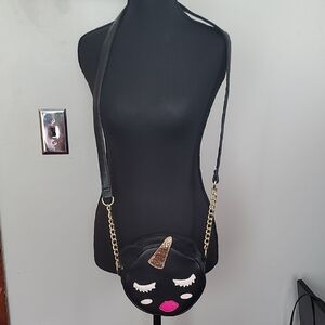 Betsey Johnson Black and Gold Unicorn Crossbody Bag